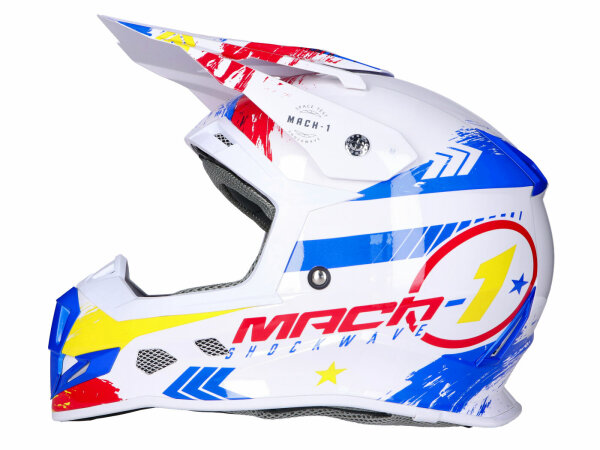 Helm Motocross Trendy T-902 Mach-1 weiß / blau / rot - Größe M (57-58)